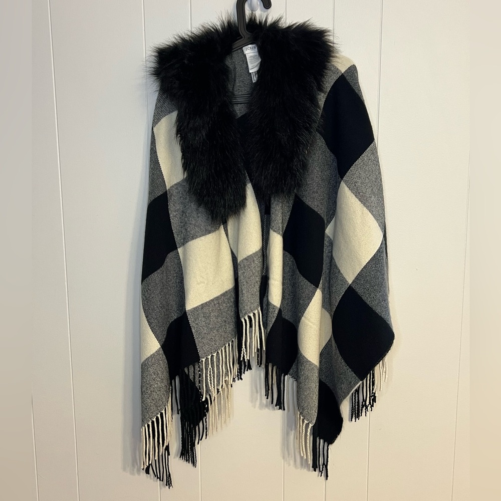 J.Crew faux-fur plaid cape scarf Like New‎